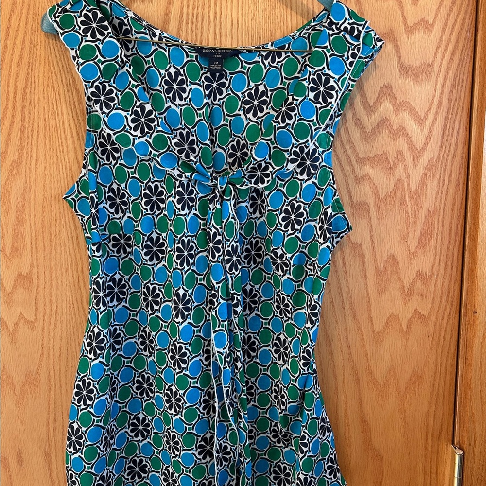 Banana Republic Blue Green Ruffled Tie Front Blouse